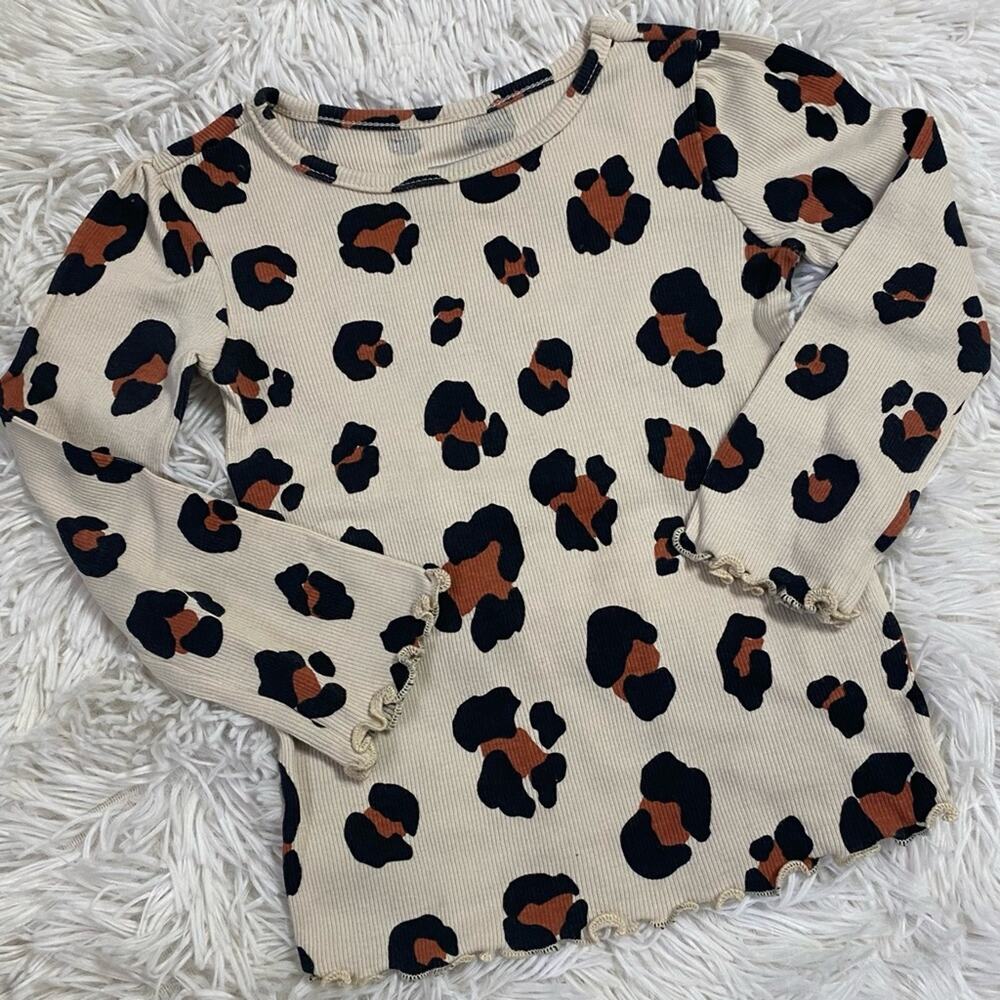 GARANIMALS • Leopard Animal Print Ribbed Lettuce Ruffle Top